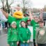 Hough parade Hawk mascot and students